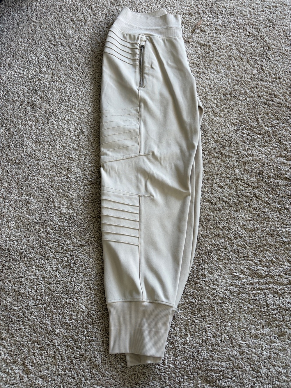 Athleta Venice Moto Jogger Ivory Ribbed-Panel